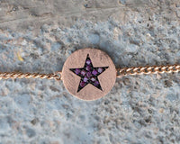 Purple Diamond star Gold Coin Solid 14k Rose Gold Daily Bracelet