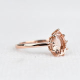 Solitary Pear Shape, AAAA Peach Salmon Morganite 14k Rose gold Engagement Ring