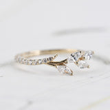 Gorgeous Natural leaf band ring, AAA White Swarovski Crystal rose gold yellow gold wedding band