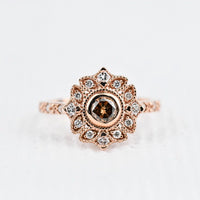 Floral & Vintage Engagement ring Cognac Diamond 14k solid rose gold and white Diamond