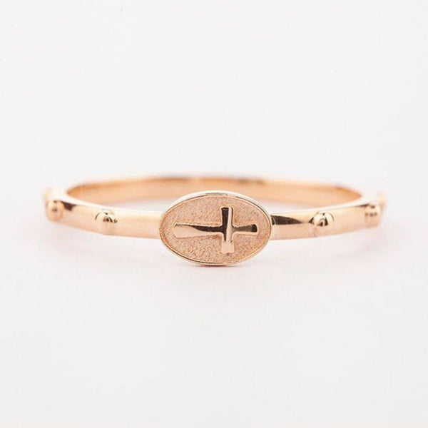 St Angelo Cross Rosary Ring Solid 14k Yellow Rose gold Ring