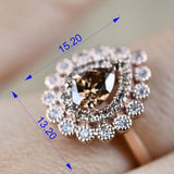 Pear Shape Brown Diamond Double Halo White Diamond Solid 14k Rose Gold Engagement Ring