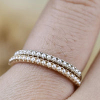 1.3 mm Cutie Fresh Seed Pearls Solid 10K, 14k Gold Daily Stocking Ring , Vintage Wedding Band