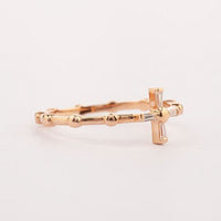 Cross Rosary Ring, White Chrystal 14k Solid Rose gold Daily Rosary Ring