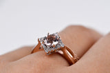 Art Deco Style & Diamond Shape Halo, Round Morganite Engagement Ring white diamond ring