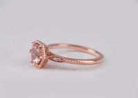 Art Deco style, Antique peach-pink Round morganite Hexagon engagement ring