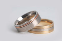 Hand made men's wedding band Two tones, white diamond setting Brushed finish white gold yellow gold rose gold ring