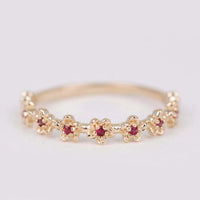Adorable Floral Diamond band ring Ruby flower ring rose gold yellow gold white gold wedding band
