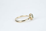 Vintage Modern Beauty, Natural Green Sapphire Engagement ring white diamond solid 14k yellow gold ring