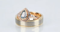 Vintage Two tones, Pear Shape Sapphire Engagement Ring 14k yellow and rose gold white diamond ring