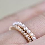 2.5mm Round AAA Fresh Pearl 14k Solid Gold Vintage Wedding Band