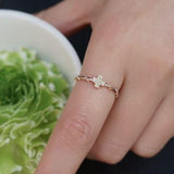 Green Cross Rosary Ring, Solid 14k Rose Gold Rope Ring