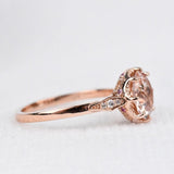 art deco design, 8 mm round morganite Engagement ring, 14k rose gold white diamond pink sapphire vintage ring