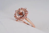 Floral Engagement Ring Stunning plain shank pink morganite & white diamond rose gold engagement ring