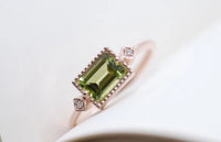 Art Deco style Peridot white diamond engagement ring rose gold yellow gold ring