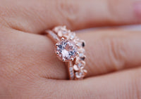 Classical Beauty 7mm Round pink Morganite Engagement ring rose gold white diamond shank ring