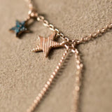 Bohemian Duo Star Charm Necklace, 14k rose gold blue diamond  Daily Necklace
