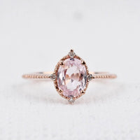 Beautiful Baby Pink Sapphire Vintage Engagement ring 1.2 ct oval sapphire ,white diamond , solid 14k rose gold ring
