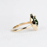 Rose Cut Pear Shape Green Diamond Cognac Diamond Halo 14k Solid Rose Gold Engagement Ring