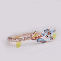 Gorgeous vintage aquamarine leaf and white diamond band rose gold yellow gold wedding band