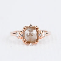 Light Brown Vintage Loose Diamond Engagement ring Art Deco 14k solid rose gold white diamond ring