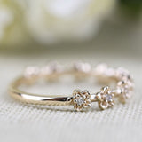 Adorable Floral Diamond band ring Ruby flower ring rose gold yellow gold white gold wedding band
