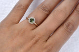 Vintage Modern Beauty, Natural Green Sapphire Engagement ring white diamond solid 14k yellow gold ring