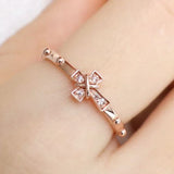 St Peter Rosary Ring,Solid 14K Rose Gold White Diamond Cross Ring