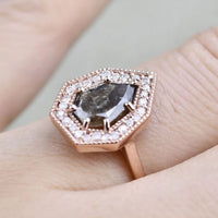 Kite Brown Diamond Vintage Ring 14K Solid Rose Gold White Diamond Halo Engagement Ring