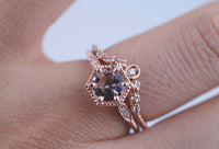 Art Deco style, Antique peach-pink Round morganite Hexagon engagement ring