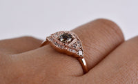 Antique Style Cognac Diamond Engagement Ring solid 14k rose gold white diamond halo ring