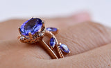 Vintage hand made Tanzanite Engagement ring 1.2 ct oval natural tanzanite , white diamond , solid rose gold yellow gold white gold ring