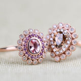 Special Baby Pink Sapphire Double Halo White Diamond Solid 14k Rose Gold Engagement Ring