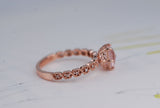 Hexagon Rose Quartz Engagement ring Diamond art Deco band 14k rose solid gold ring