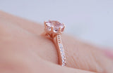 Classical Beauty 7mm Round pink Morganite Engagement ring rose gold white diamond shank ring