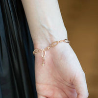 Vintage Links with Snow Flack Charms Bracelet, 14k Solid Rose Gold Diamond Charms Daily Bracelet