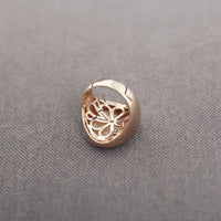Big Oval Signet Cocktail Ring, 14k Solid Rose Gold Flower Hallow Signet Ring