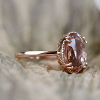 4.3 CT, Oval Morganite Solitary Engagement Ring, 14k Solid Rose Gold Ring