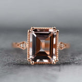 3 ct Emerald cut Morganite Solid 14k Rose Gold Vintage Engagement Ring