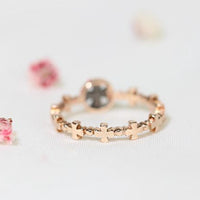 Ion Cross 14k Rose Gold Rosary ring, Pink Sapphire ring