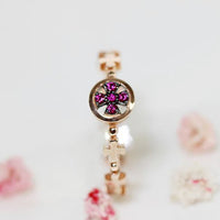 Ion Cross 14k Rose Gold Rosary ring, Pink Sapphire ring