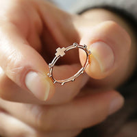 Art deco Cross Rosary Ring Solid 14k  Rose Gold White Diamond ring
