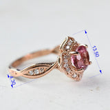The queen of Floral Pink Tourmaline engagement ring , White diamond 14k Rose Gold Vintage Ring