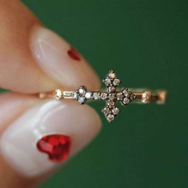 St Petro Gray Gray Diamond Vintage Rosary Ring, 14k Rose gold Daily Rosary Ring