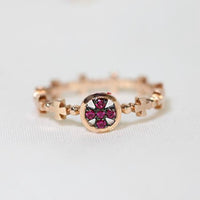 Ion Cross 14k Rose Gold Rosary ring, Pink Sapphire ring