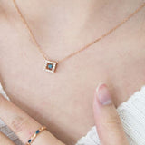 Dancing Blue Diamond Square halo 14k Rose Gold Daily Necklace