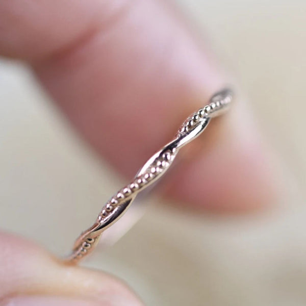 Minimalist Solid Gold Ring,Milgrain on Twist wire Delicate Wedding Ban –  Koala Jewellry Design